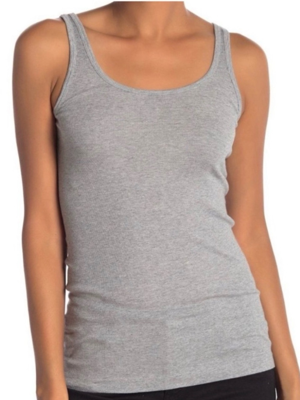 Vince Heather Gray Ribbed Scoop Tank
